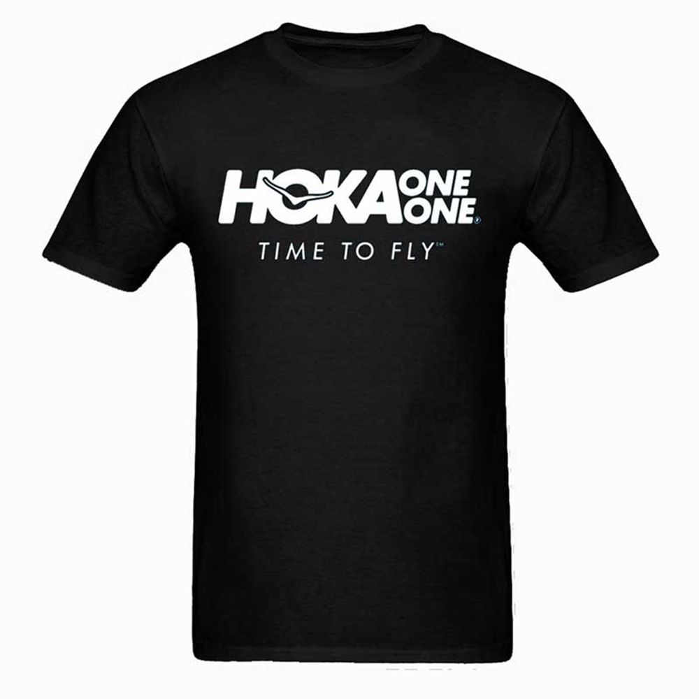 Hoka Short Sleeve Tshirt O Neck Summer Cotton - Men's T-Shirts - Black - UK 850IKDXQR